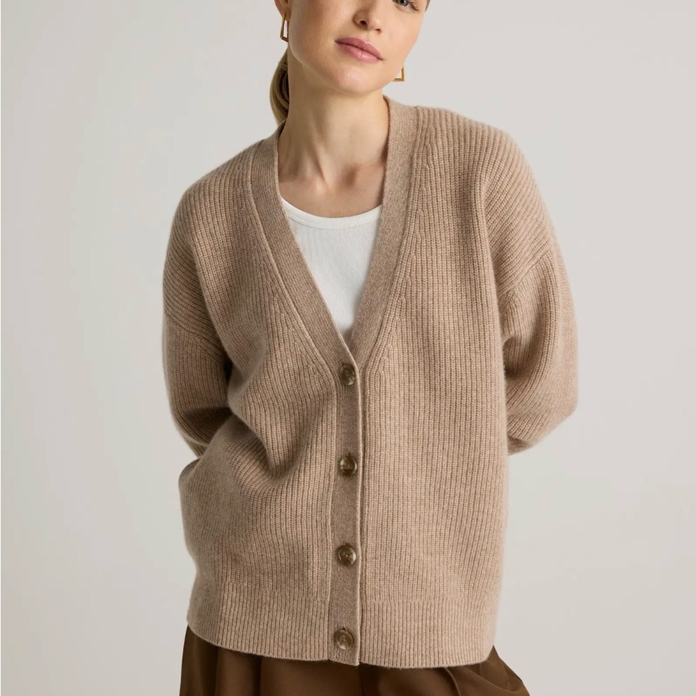Quince Mongolian Cashmere Oversized Boyfriend Cardigan Sweater color: teak